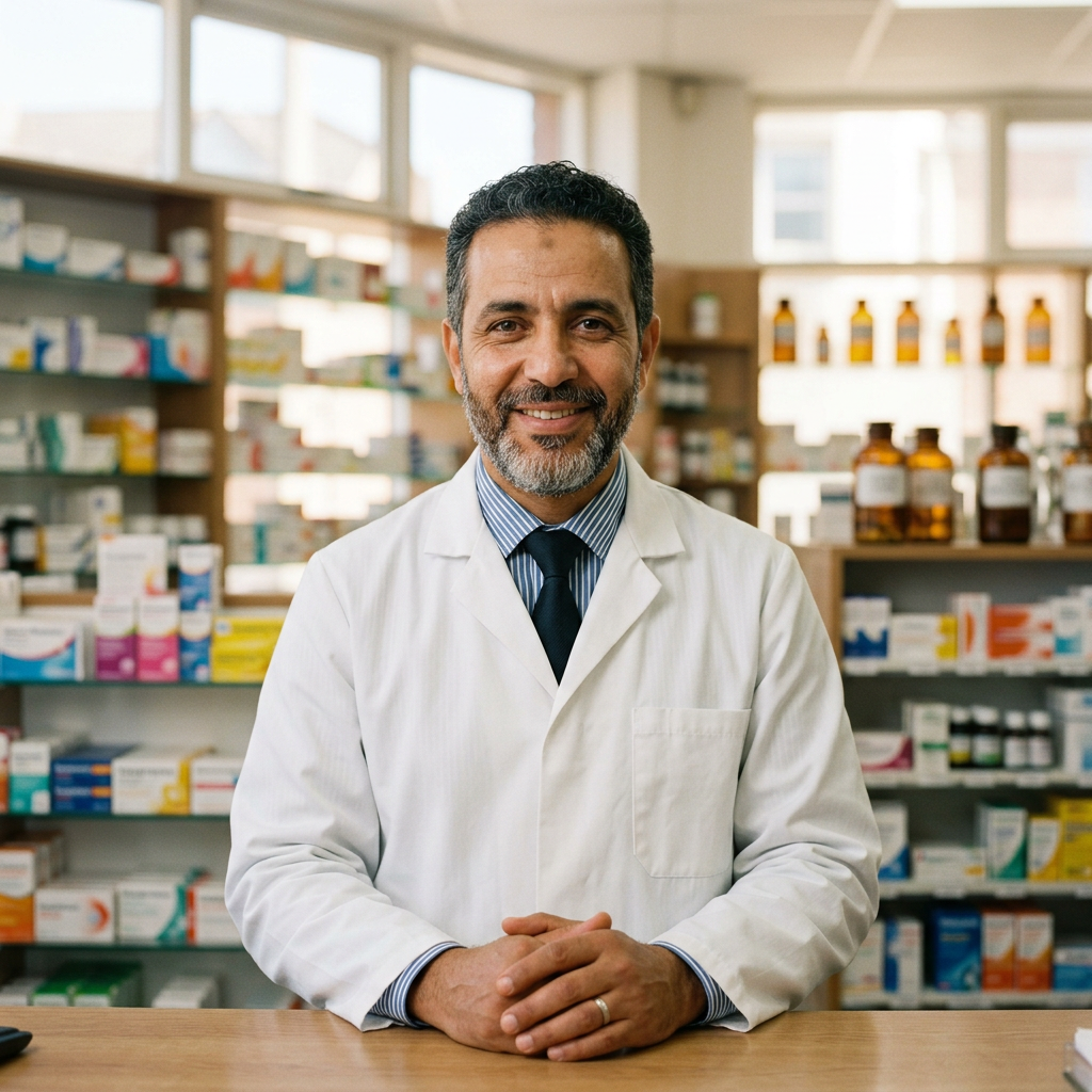 Pharmacien marocain dans son officine